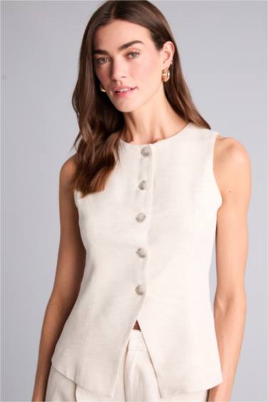 Fıtted Keten Karışımlı Yelek - Görsel 3