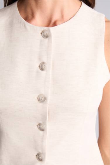 Fıtted Keten Karışımlı Yelek - Görsel 4