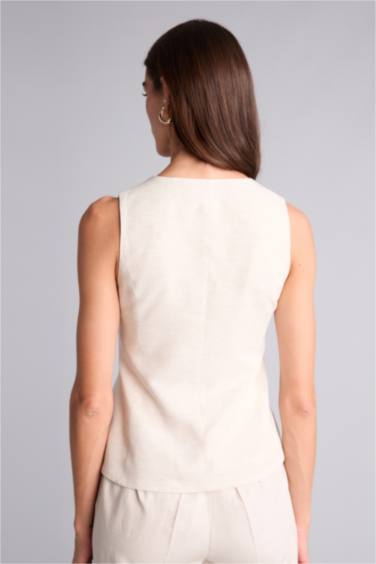 Fıtted Keten Karışımlı Yelek - Görsel 5