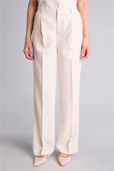 Straıght Fıt Yüksek Bel Keten Karışımlı Pantolon - Görsel 3