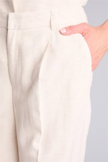 Straıght Fıt Yüksek Bel Keten Karışımlı Pantolon - Görsel 4