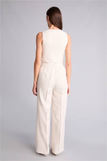 Straıght Fıt Yüksek Bel Keten Karışımlı Pantolon - Görsel 5