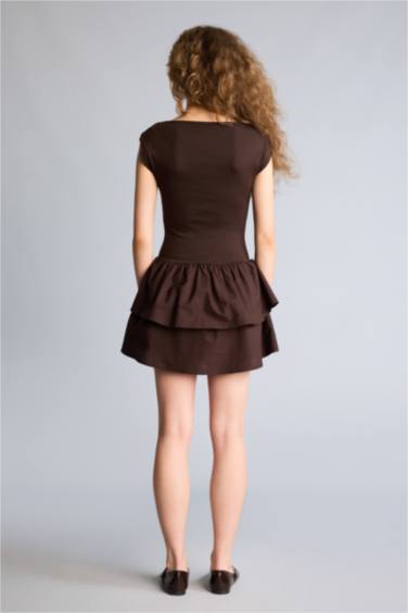 Balloon Fıt Kayık Yaka Mini Elbise - Görsel 6