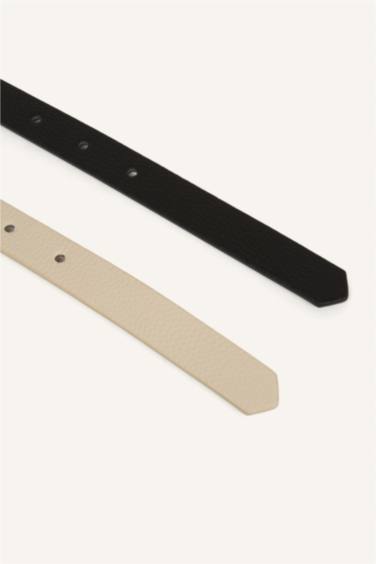 Kadın Oval Toka 2'li Suni Deri Kemer - Görsel 3