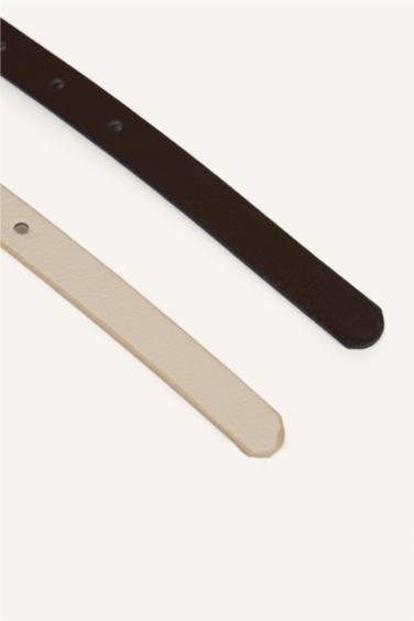 Kadın Oval Toka 2'li Suni Deri Kemer - Görsel 3