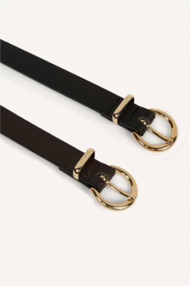 Kadın Oval Toka 2'li Suni Deri Kemer - Görsel 2