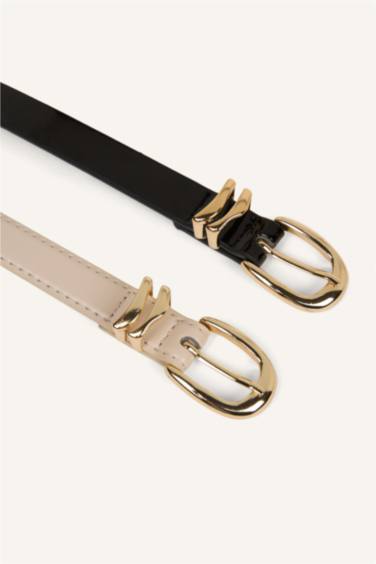 Kadın Oval Toka 2'li Suni Deri Kemer - Görsel 2