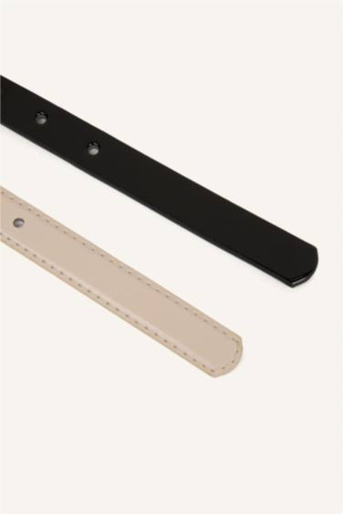 Kadın Oval Toka 2'li Suni Deri Kemer - Görsel 3