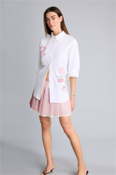 Afra x Defacto Pilise Normal Bel Poplin Mini Etek