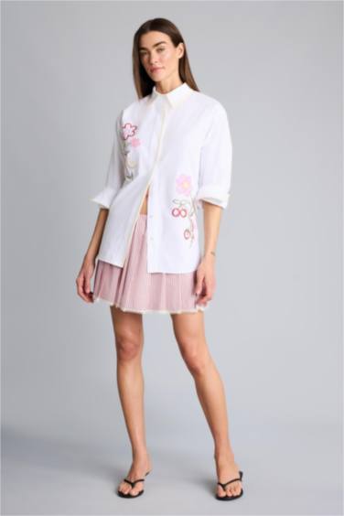 Afra x Defacto Pilise Normal Bel Poplin Mini Etek - Görsel 2