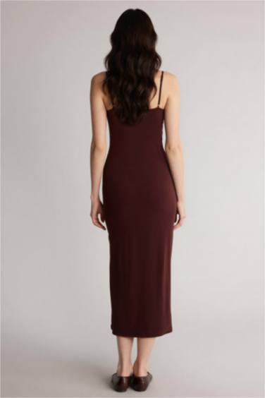 Bodycon Vücudu Saran Askılı Maxi Elbise