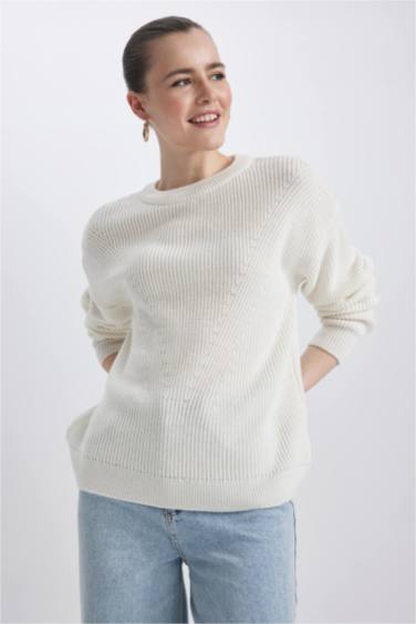 بلوز صوف سادة قصة عادية بياخة مستديرة