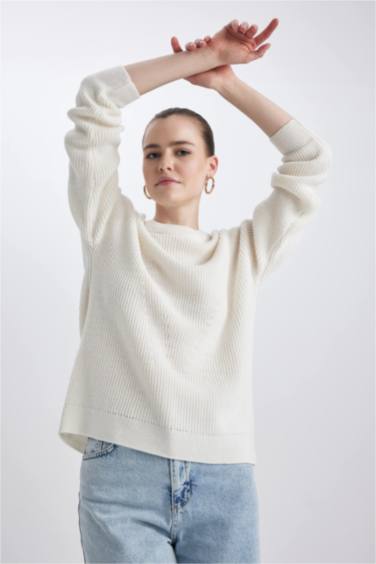 بلوز صوف سادة قصة عادية بياخة مستديرة