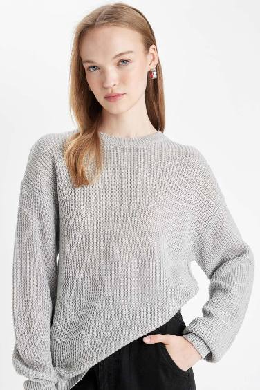 Regular Fit Crew Neck Selanik Fabric Basic Knitted Pullover