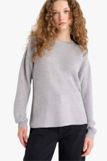 Regular Fit Crew Neck Basic Knit Pullover
