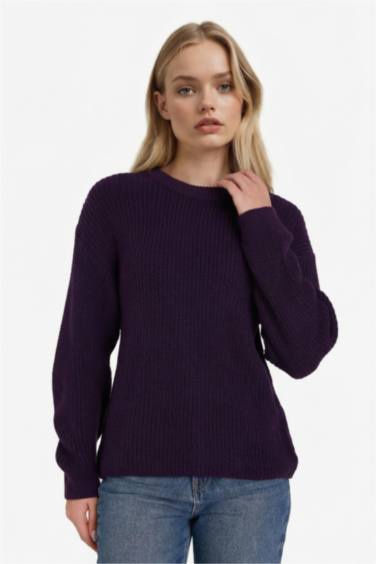 Regular Fit Bisiklet Yaka Selanik Kumaş Basic Düz Triko Kazak