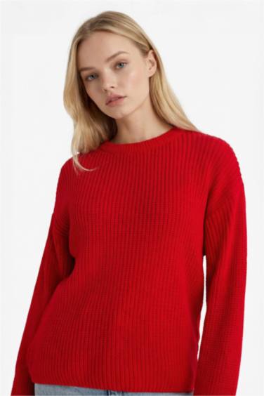 Regular Fit Bisiklet Yaka Selanik Kumaş Basic Düz Triko Kazak