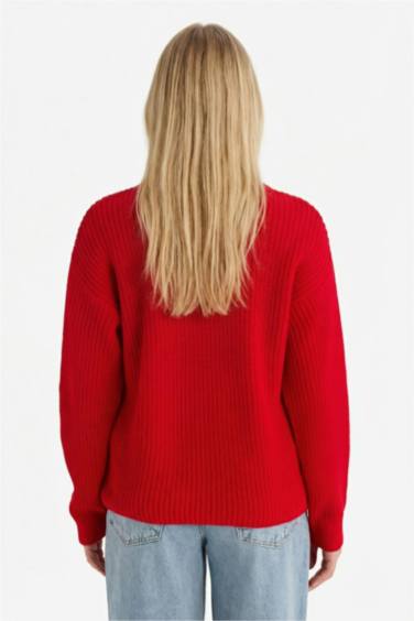 Regular Fit Bisiklet Yaka Selanik Kumaş Basic Düz Triko Kazak