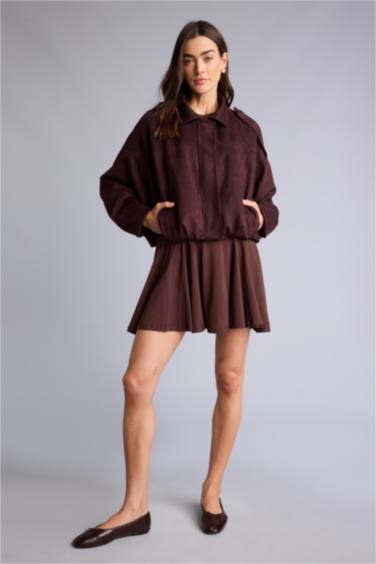 Gömlek Yaka Astarlı Süet Mont - Görsel 2