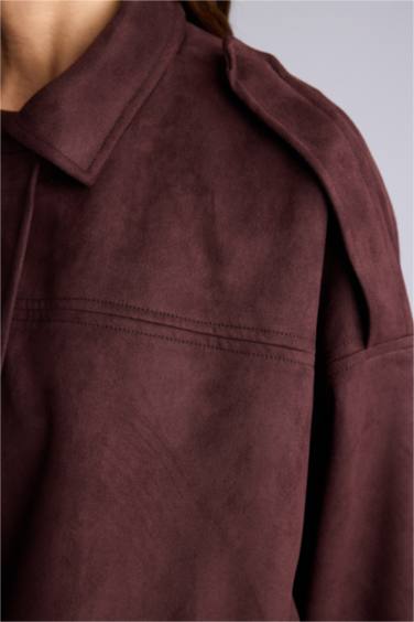 Gömlek Yaka Astarlı Süet Mont - Görsel 5