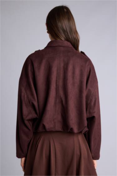 Gömlek Yaka Astarlı Süet Mont - Görsel 6