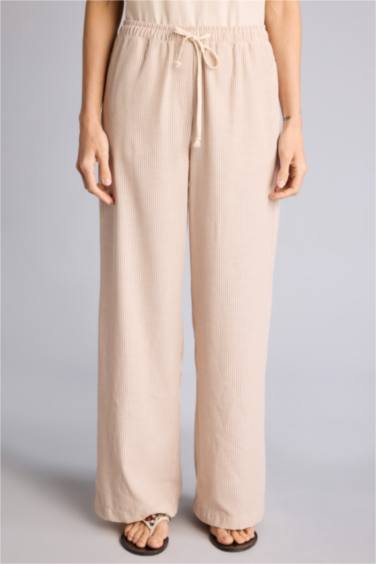 Regular Fıt Yüksek Bel Geniş Paça Oxford Pantolon