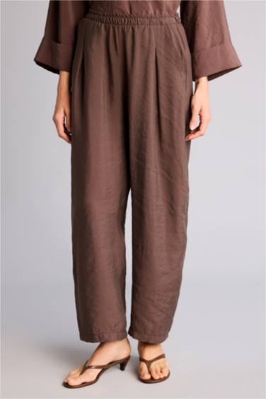 Yüksek Bel Keten Görünümlü Pantolon