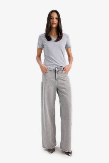 Slim Fit V Neck Ribbed Basic Short Sleeve T-Shirt