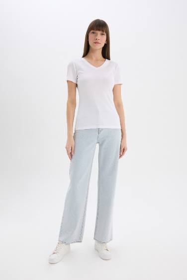 Slim Fit V-Neck Ribana Short Sleeve T-Shirt