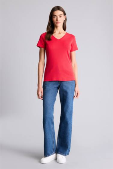 Slım Fıt Ribana Kısa Kollu Tişört - Görsel 2