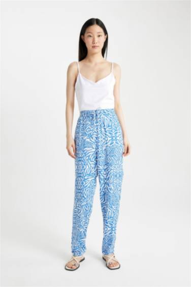 Traditional Ethnic Patterned High Waist Viscose Trouser