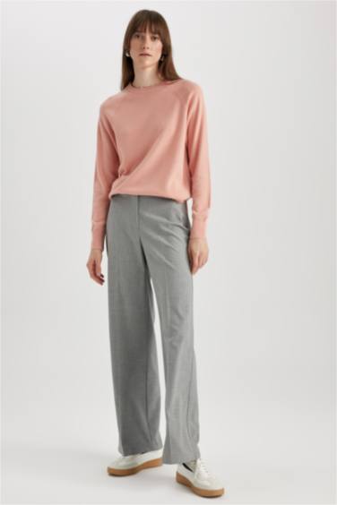 بلوفر قصة عادية برقبة مستديرة