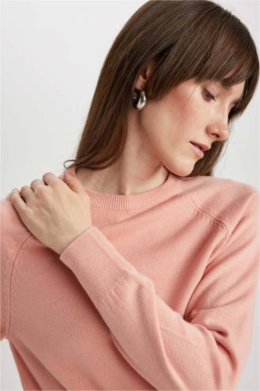 بلوفر قصة عادية برقبة مستديرة