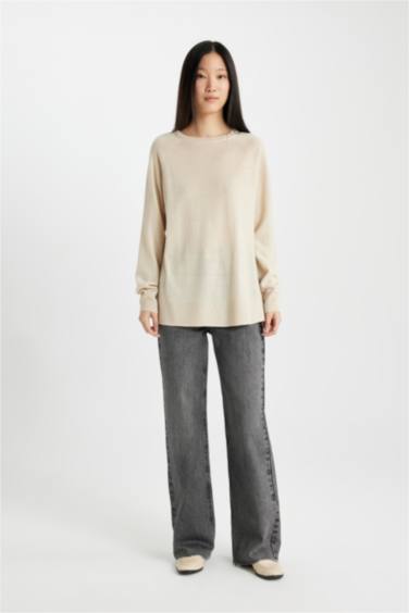 Regular Fit Yumuşak Dokulu Bisiklet Yaka Basic Düz Triko Kazak