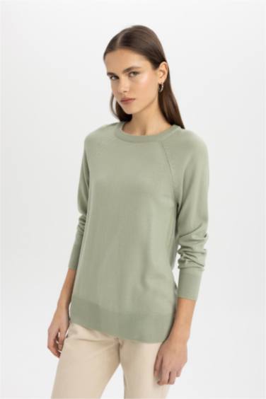 Yumuşak Dokulu Bisiklet Yaka Reglan Kol Basic Düz Triko Kazak