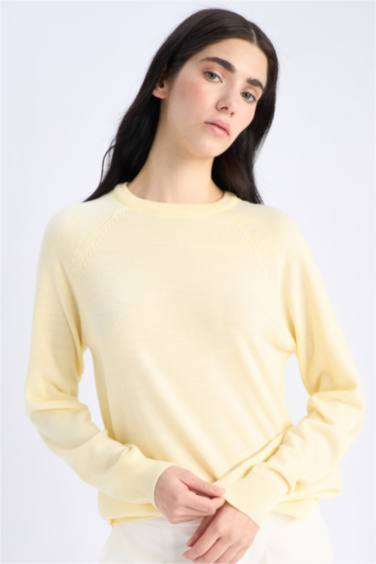 Relax Fit Bisiklet Yaka Basic Düz Triko Kazak