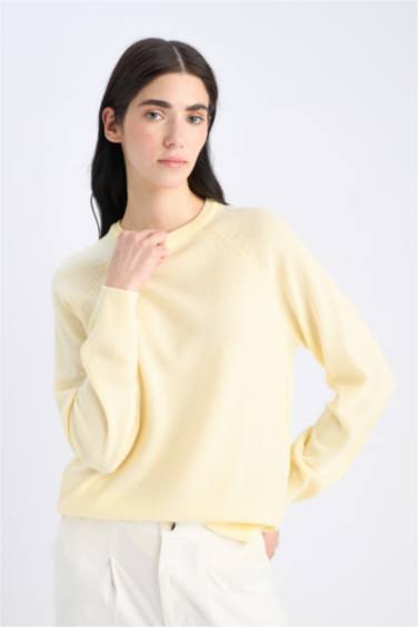 Relax Fit Bisiklet Yaka Basic Düz Triko Kazak