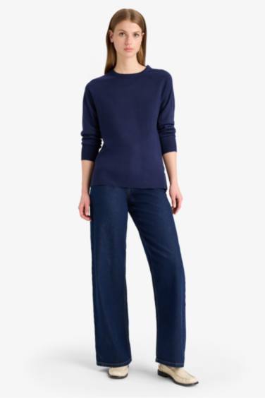 Relax Fit Bisiklet Yaka Basic Düz Triko Kazak