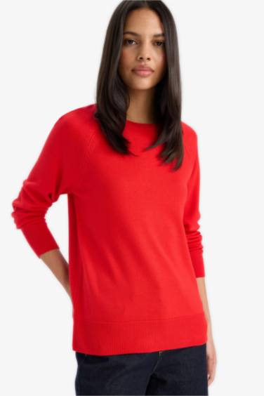 Relax Fit Bisiklet Yaka Basic Düz Triko Kazak