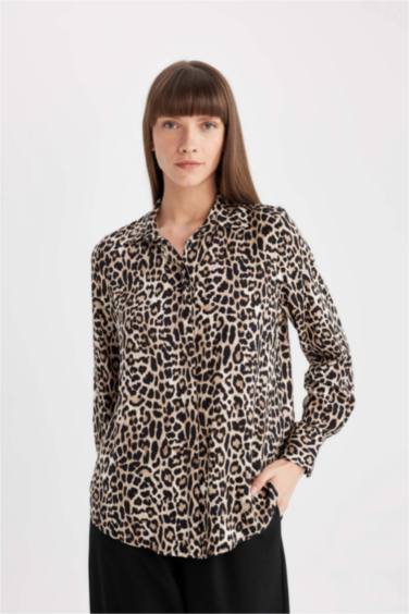 قميص جلد النمر قصة عادية بكم طويل