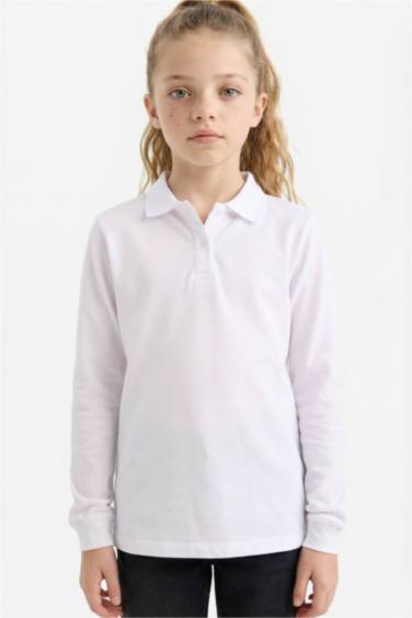 Girl Pique Long Sleeve Basic Polo T-Shirt