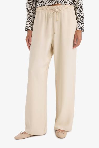 Florida Belmando Kumaş Palazzo Pantolon Cepli Yüksek Bel Geniş Paça