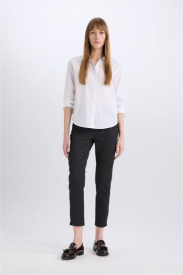 Sigaret Normal Bel Beli Lastikli Düz Paça Basic Düz Saten Kumaş Pantolon