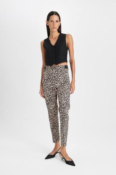 Cigarette Regular Waist Straight Leg Satin Basic Leopard Trousers