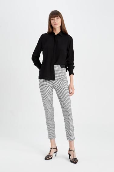 Sigaret Saten Kumaş Pantolon Desenli Normal Bel Beli Lastikli Düz Paça