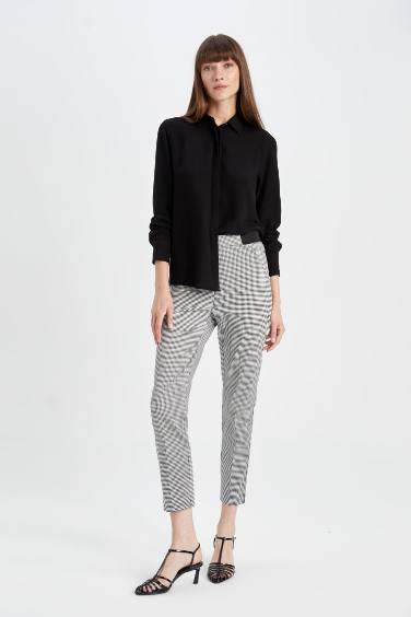 Sigaret Saten Kumaş Pantolon Desenli Normal Bel Beli Lastikli Düz Paça