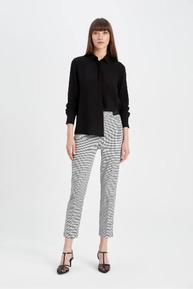 Sigaret Saten Kumaş Pantolon Desenli Normal Bel Beli Lastikli Düz Paça