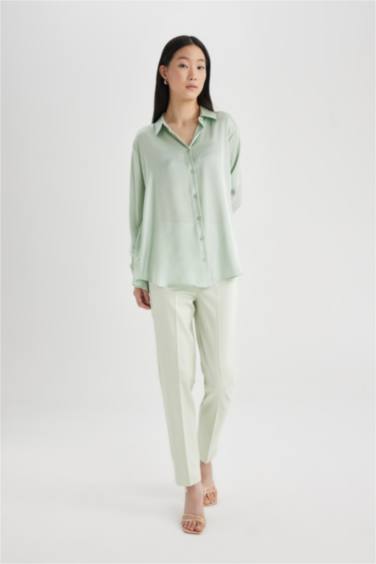 Cigarette Fit Regular Hem Satin Trousers