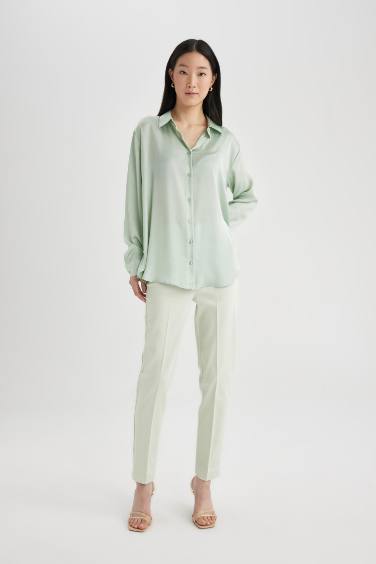 Cigarette Fit Regular Hem Satin Trousers