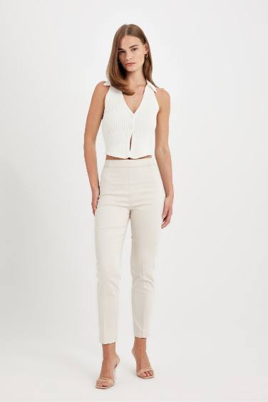 Cigarette Fit Regular Hem Satin Trousers